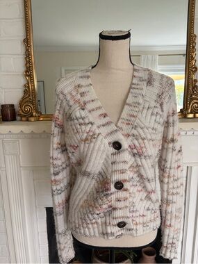 Bloomingdales Aqua Brand Cozy V-Neck Chunky Cardigan Sweater - Off White multi